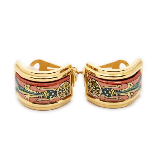 Hermès Enamel Clip On Earrings Red Green Gold Plated in Red from The Reluxe, photo 1 of 1