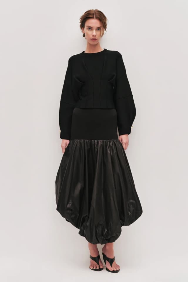 AJE Venetia Knit Midi Skirt in BLACK, image 1 of 1 from Aje
