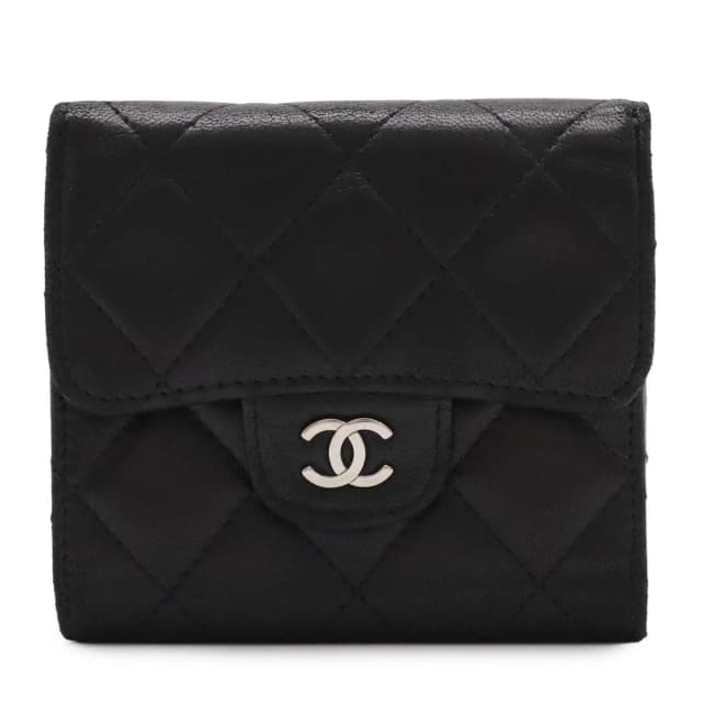 Chanel Quilted CC Logo Bifold Wallet Hook Double Leather Black Silver in Black Leather from The Reluxe, photo 1 of 1