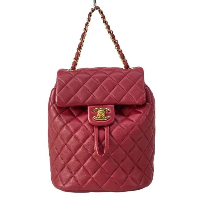 Chanel Backpack Quilted Red Chain Shoulder Gold Lambskin in Red Lambskin from The Reluxe, photo 1 of 1