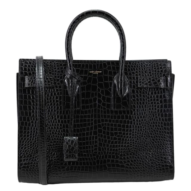Saint Laurent Sac De Jour Croc Embossed Leather Tote Bag Black in Black Crocodile from Dallas Designer Handbags, photo 1 of 1