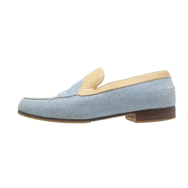 Hermès Loafers Denim Stitch Leather Trim Slip Ons Shu Round Toe Blue in Blue Denim from The Reluxe, photo 1 of 1