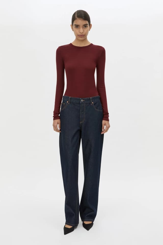 C&M CAMILLA AND MARC SALE Barre Long Sleeve Top in burgundy, image 1 of 1 from Camilla and Marc