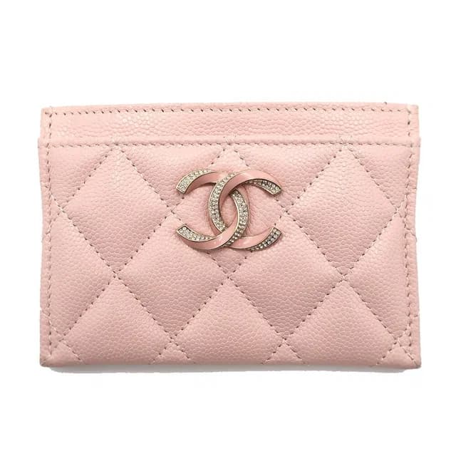 Chanel Ten Pass Case Card Case Pink Caviar Leather CC Logo Rhinestone in Pink Caviar leather from The Reluxe, photo 1 of 1