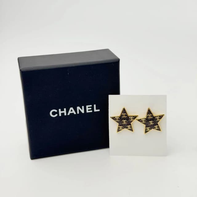 Chanel Star CC Logo Earrings Plated Gold Black Vintage in Black from The Reluxe, photo 1 of 1