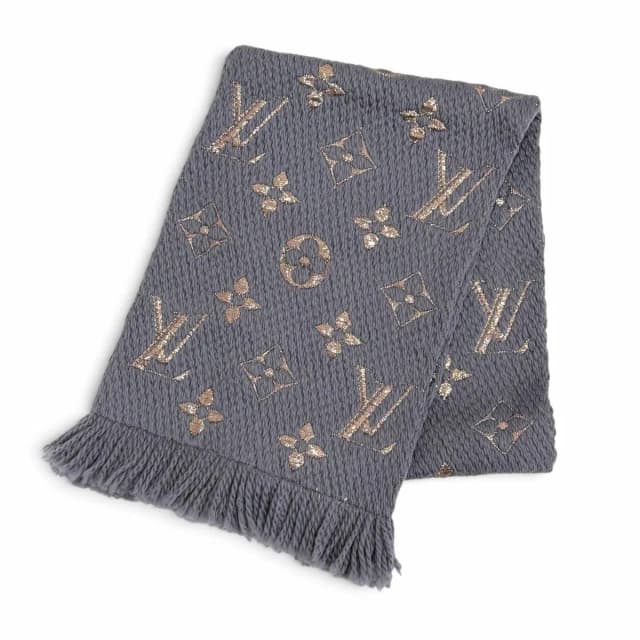 Louis Vuitton Logomania Scarf Shine Wool Silk Gray Monogram in Grey Silk from The Reluxe, photo 1 of 1