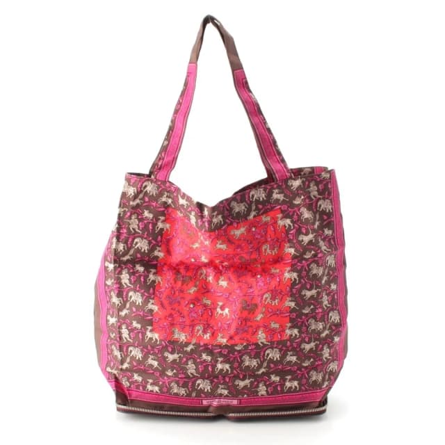 Hermès Silky Pop Leather Silk Buffalo Tote Bag Brown Pink in Brown Silk from The Reluxe, photo 1 of 1