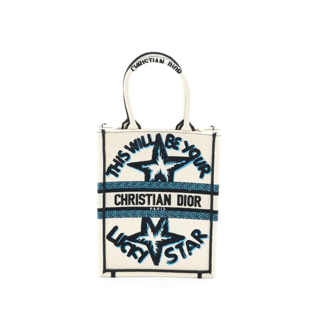 Dior Vertical Book Tote Lucky Star Embroidery White/Multicolour in White from EMIER, photo 1 of 1