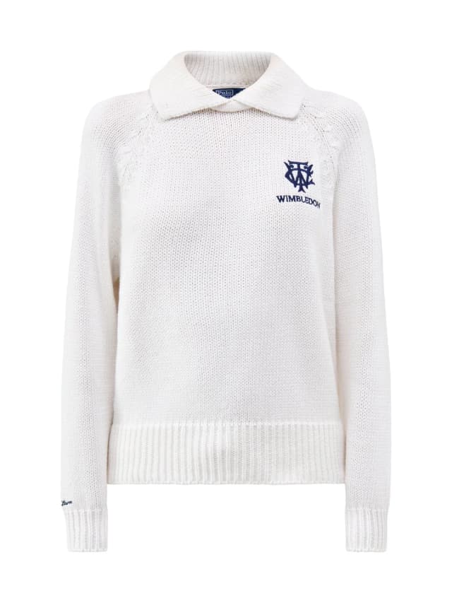 Polo Ralph Lauren Wimbledon Logo Collared Jumper White in White, image 1 of 1 from Fenwick