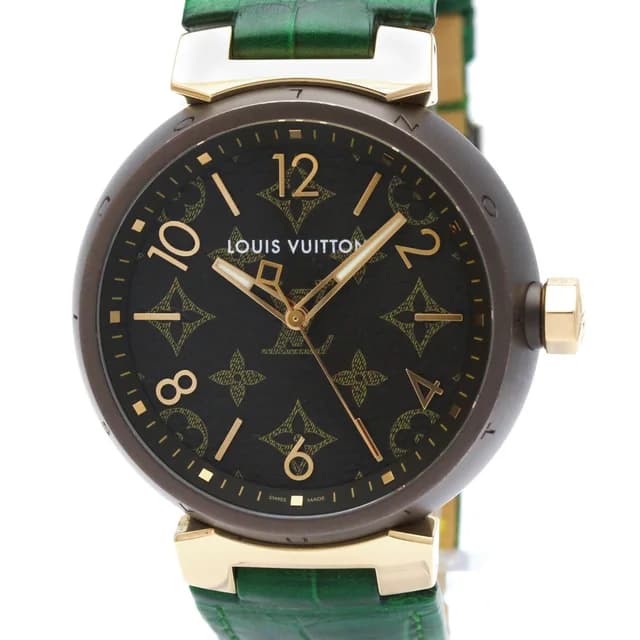 Louis Vuitton Tambour Quartz 18K Rose Gold Steel Quartz Watch QA139Z in Brown Leather from Elady, photo 1 of 1