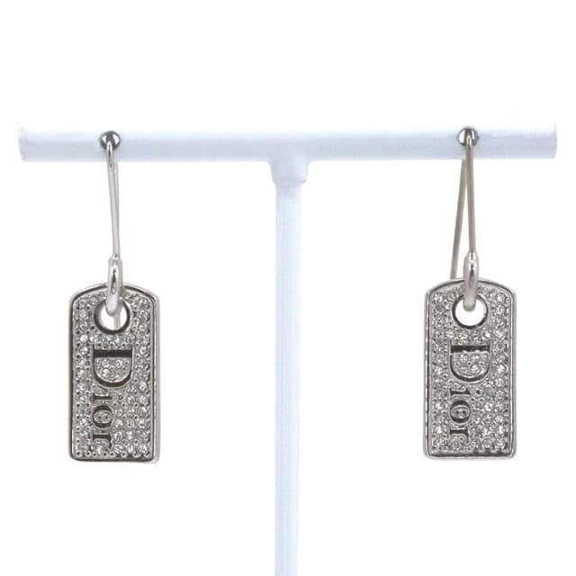 Dior Logo Plate Metal Rhinestone Silver Earrings in Silver from The Reluxe, photo 1 of 1