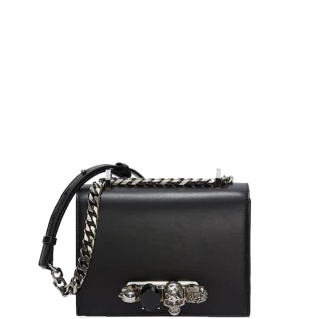 Alexander McQueen Jewelled Knuckle Satchel Small Smooth, Black/Silver, image 1 of 1 from Cultstatus