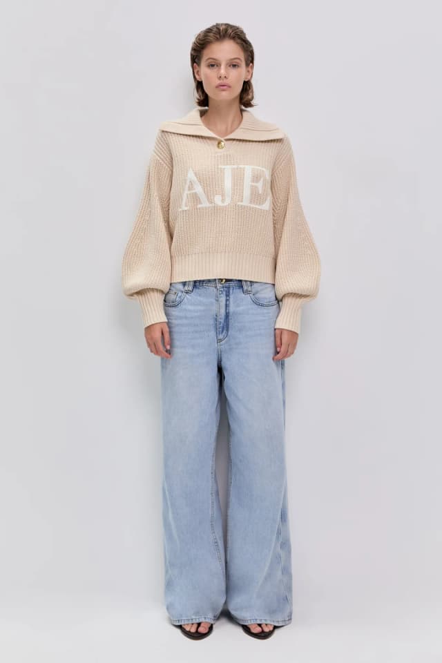 AJE Jupiter Knit Jumper in STONE/IVORY, image 1 of 1 from Aje