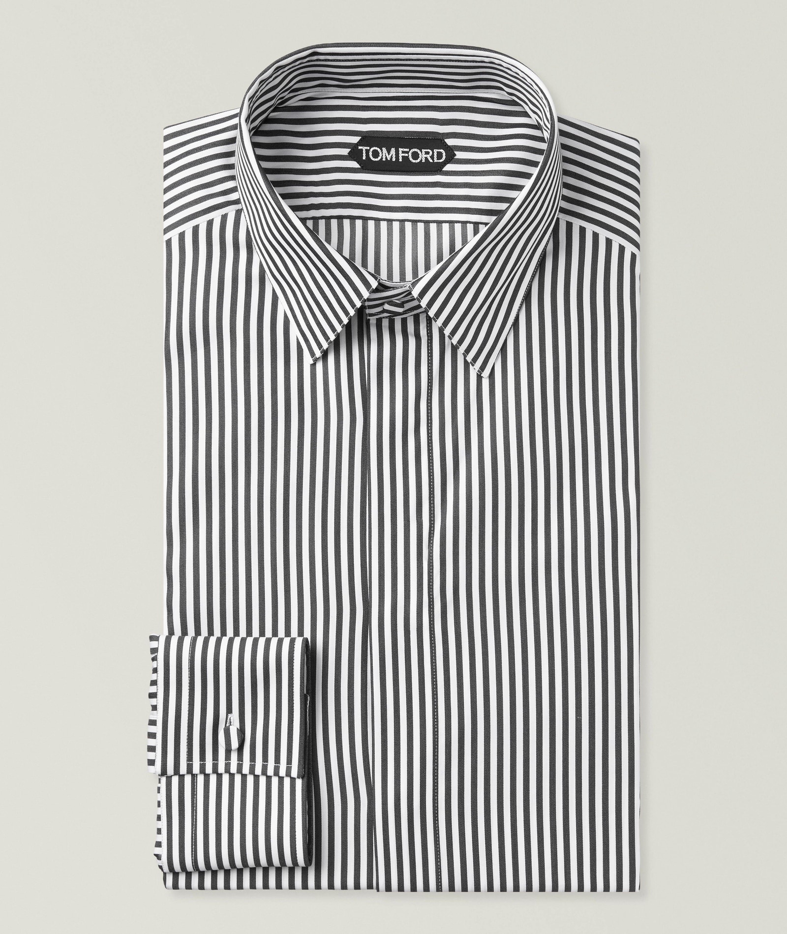 Ladder Stripe Cotton-Silk Dress Shirt in Black, image 1 of 1 from Harry Rosen
