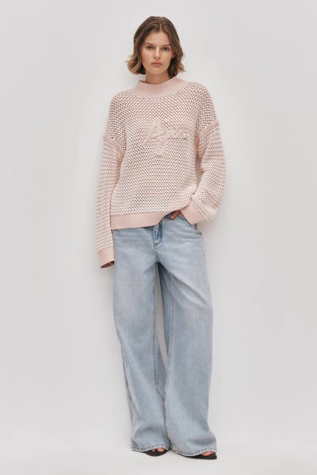 AJE Luciana Logo Knit Jumper in ROSEWATER/IVORY, image 1 of 1 from Aje