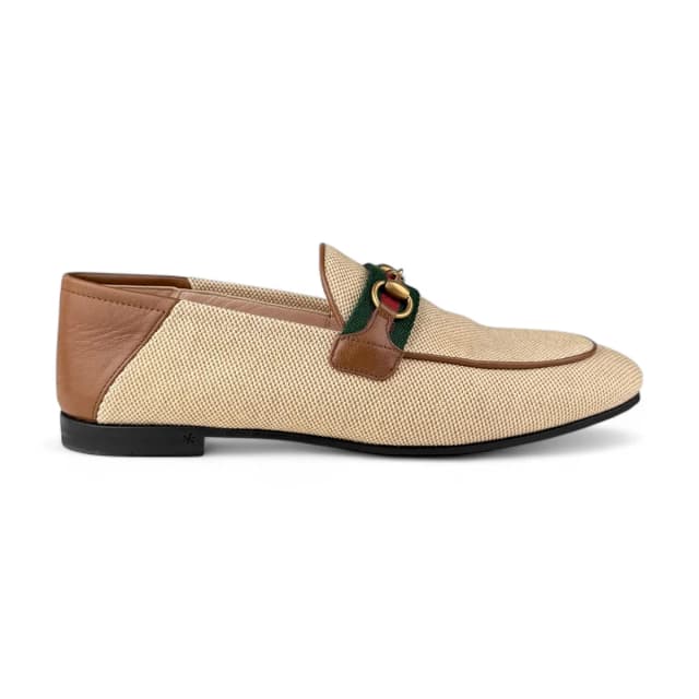 Gucci Canvas & Brown Leather Brixton Loafers in Brown Canvas & Leather from Designer Archives, photo 1 of 1