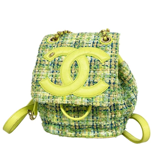 Chanel Backpack Tweed Green Champagne Gold in Green Tweed from The Reluxe, photo 1 of 1