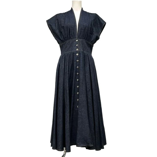 Dior Dress I Navy Short Sleeve Maxi Length Denim Cotton 46 in Navy Denim from The Reluxe, photo 1 of 1
