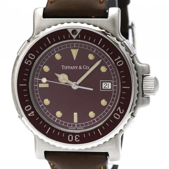 Tiffany & Co. Diver Quartz Steel Leather Quartz Mens Watch M0710 Polished in Bordeaux Leather from Elady, photo 1 of 1