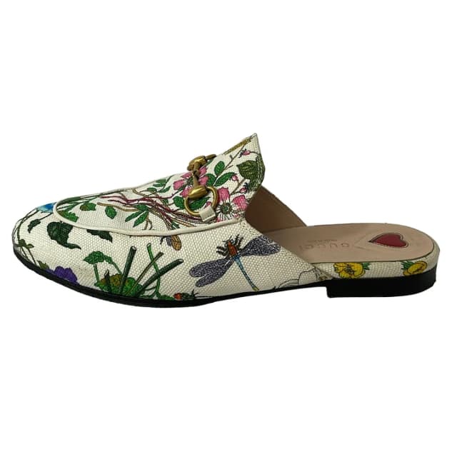 Gucci Mules White Green Multi Horsebit Flora in White Canvas from The Reluxe, photo 1 of 1