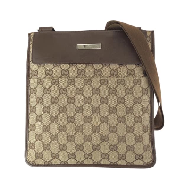 Gucci Beige Brown Silver GG Canvas Leather Shoulder Bag Pochette in Brown Canvas from The Reluxe, photo 1 of 1