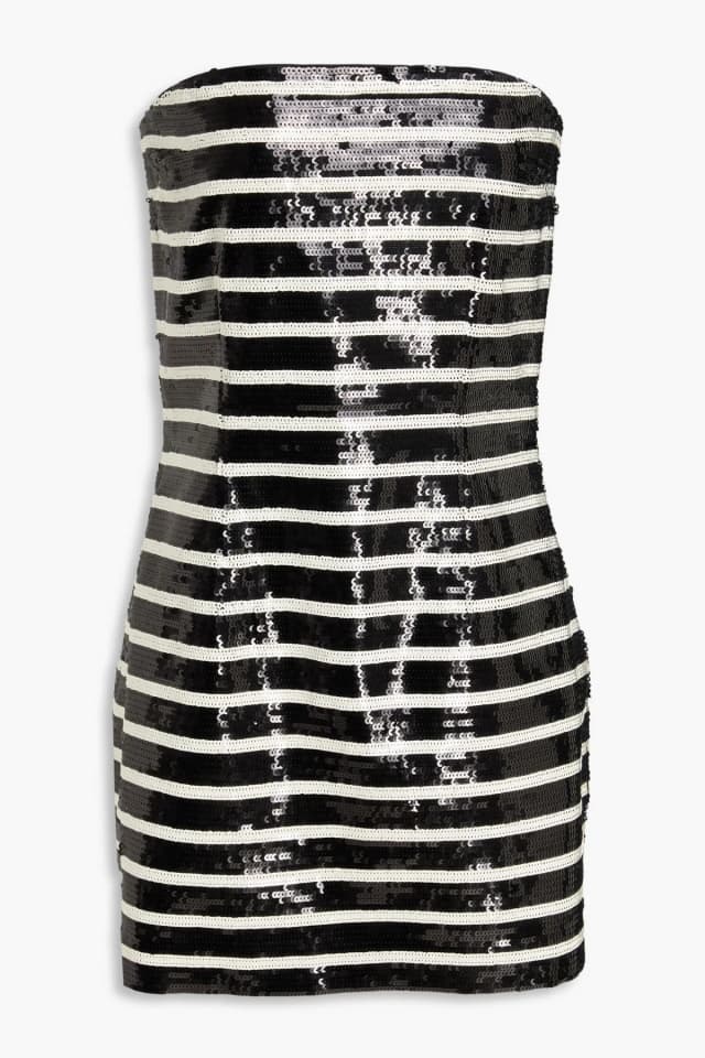 Veronica Beard Cala Strapless Striped Sequined Cotton-Blend Mini Dress in Black, image 1 of 1 from THE OUTNET