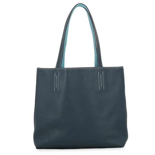 Hermès Tote Bag Double Sens 28 Blue Atole Cole Vert Taurillon Clemence Swift in Blue Clemence leather from The Reluxe, photo 1 of 1