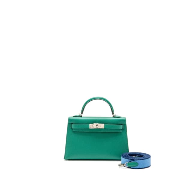 Hermès Mini Kelly II Epsom with Sangle Wooly Bicolour Strap Vert Jade/Bleu Paradis-Saphir SHW Stamp U in Blue Epsom leather from EMIER, photo 1 of 1