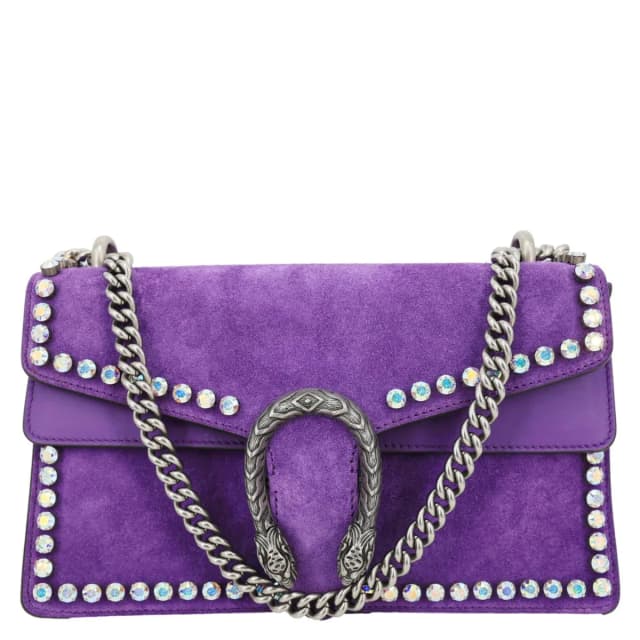 Gucci Dionysus Small Crystal Embellished Suede Shoulder Bag Purple 400249 in Purple Suede from Dallas Designer Handbags, photo 1 of 1