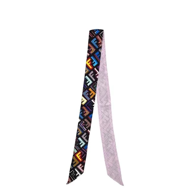 Fendi Ribbon Long Scarf Wrappy Black Multicolor Pink Zucca Already Cleaned FF in Black Silk from The Reluxe, photo 1 of 1