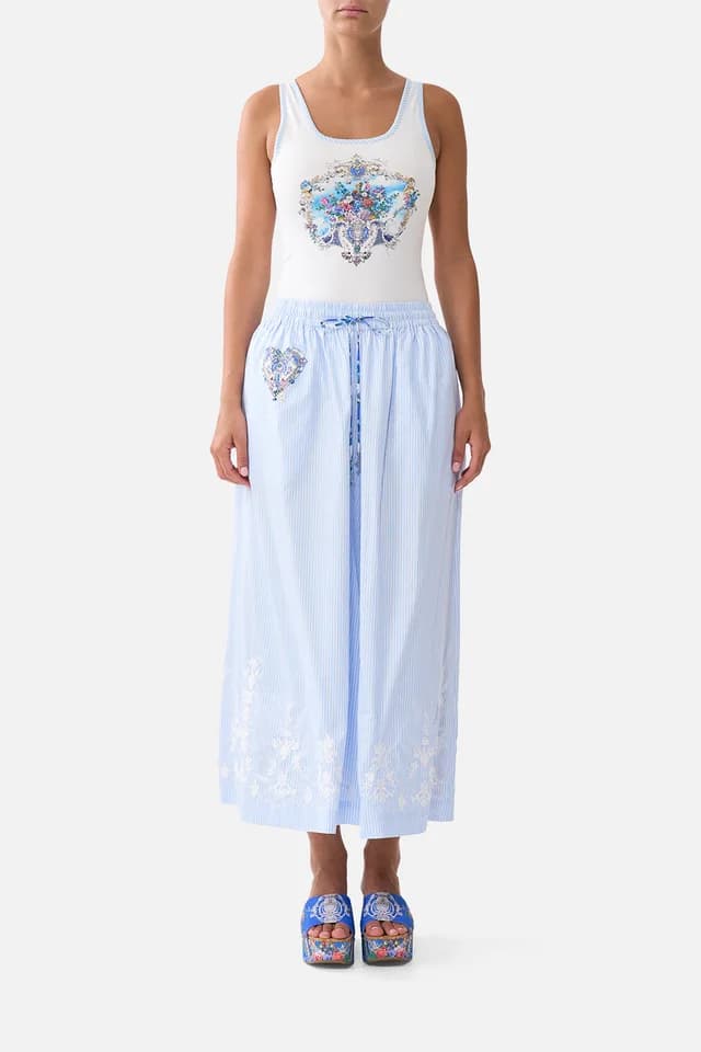 Camilla eBoutique JERSEY SCOOP NECK TANK TOP - WHITE/BLUE OTTOMAN OPULENCE, image 1 of 1 from CAMILLA