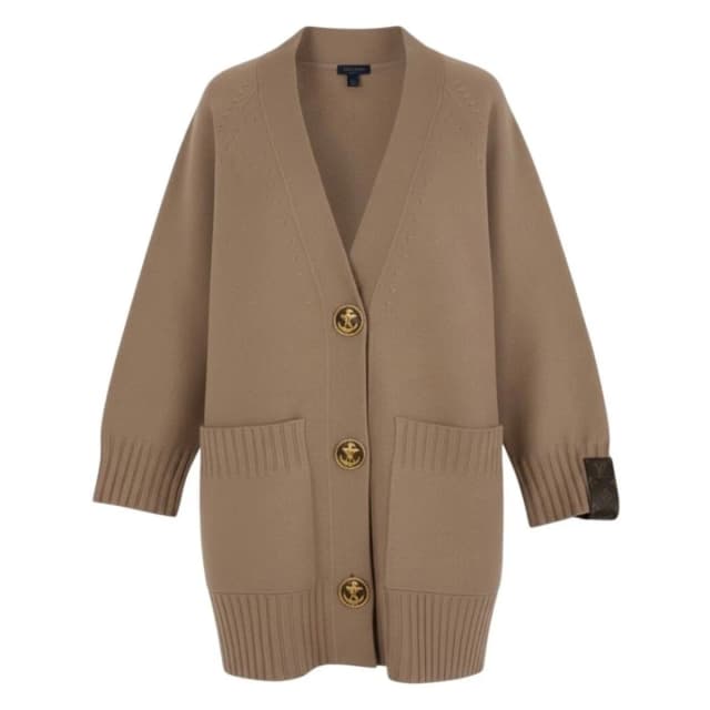 Louis Vuitton Long Knit Cardigan Anchor Button Pink Beige Wool in Beige Wool from The Reluxe, photo 1 of 1