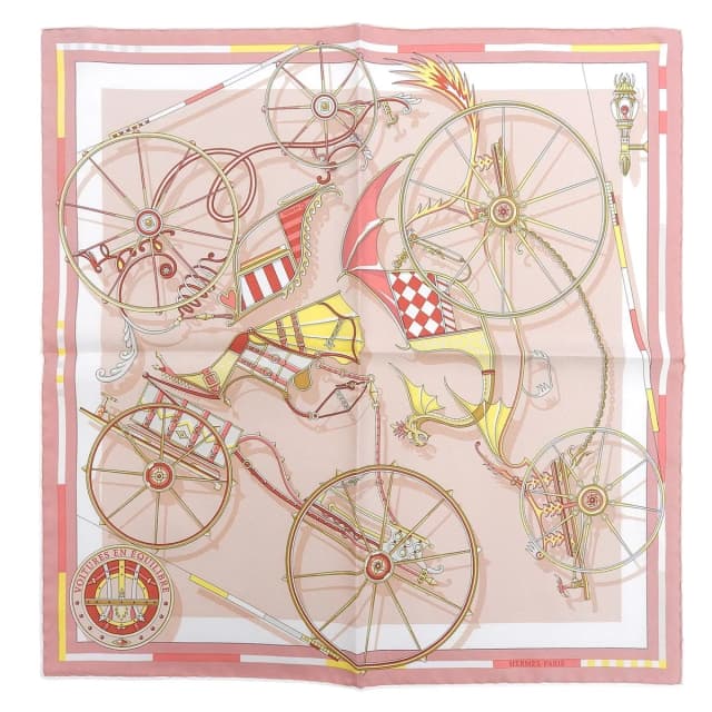 Hermès Carre 45 Voitures en Nquilibre Elaborate Carriage 100% Silk Scarf Pink in Pink Silk from The Reluxe, photo 1 of 1