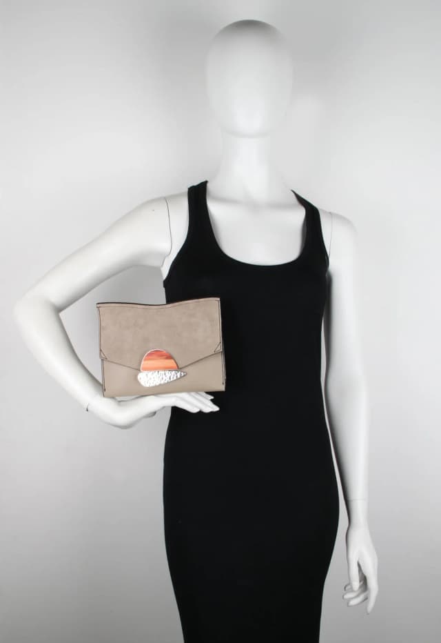 Proenza Schouler PS Small Curl Chain Clutch Grain/Suede, Taupe, image 1 of 1 from Cultstatus