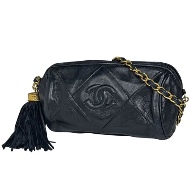 Chanel Shoulder Bag Quilted CC Logo Fringe Leather Navy in Navy Leather from The Reluxe, photo 1 of 1