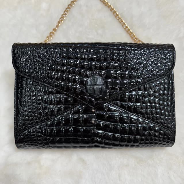 Saint Laurent Black Crocodile-Pattern Clutch in Black Crocodile from SparklesnDreams, photo 1 of 1