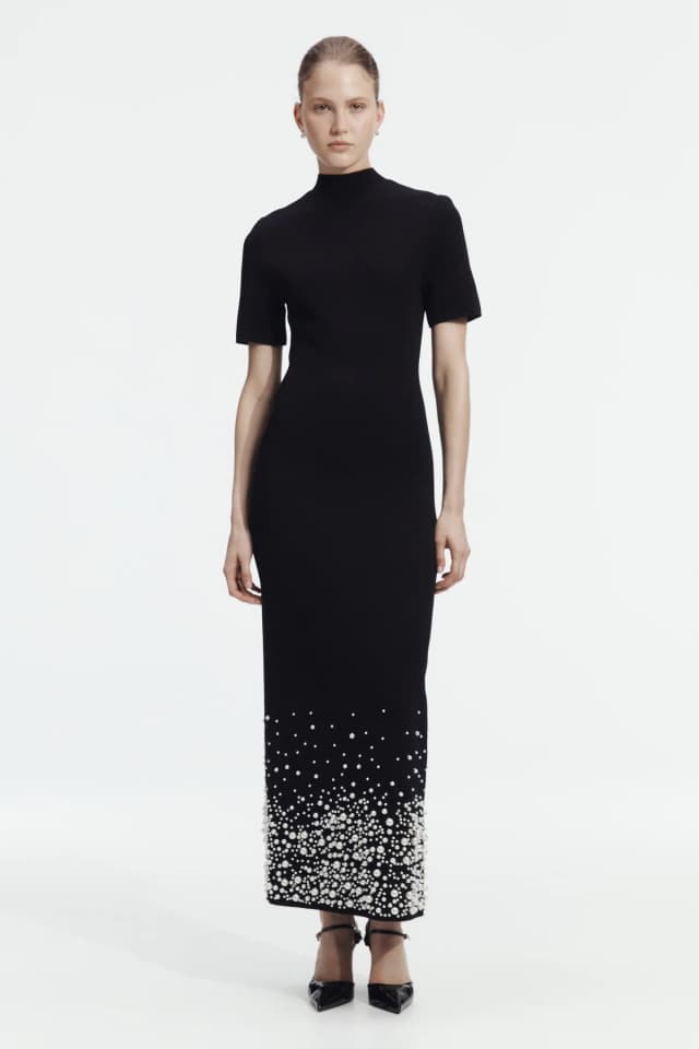 AJE Marlene Pearl Knit Midi Dress in BLACK, image 1 of 1 from Aje