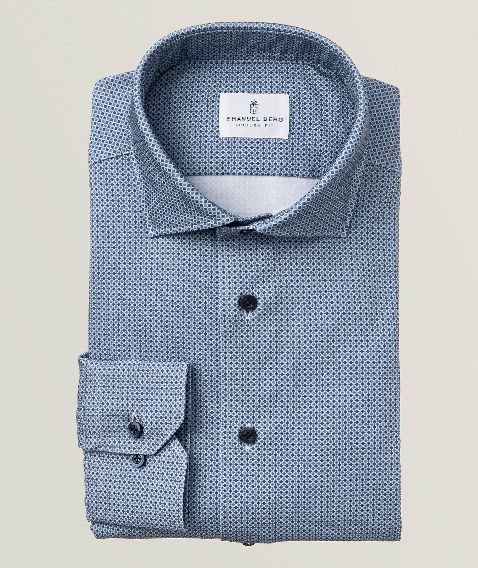 Emanuel Berg Byron Micro-Neat 4Flex Dress Shirt in Blue 89% cotton, 11% elastane, image 1 of 1 from Harry Rosen