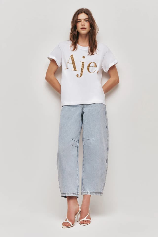 AJE Horizon Logo Tee in WHITE/GOLD, image 1 of 1 from Aje
