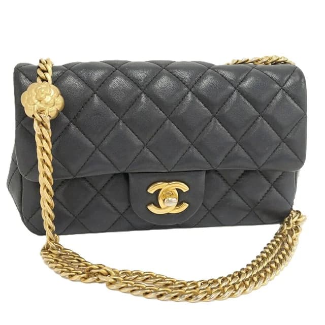Chanel Quilted 20 Shoulder Bag Leather Black Gold in Black Leather from The Reluxe, photo 1 of 1