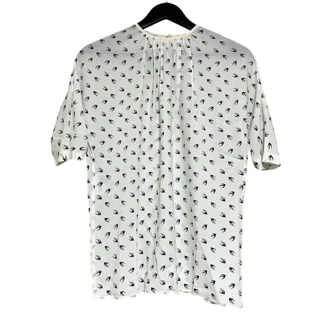 Miu Miu Swallow Print Gathered Neck Short Sleeve Blouse 36 White in White from The Reluxe, photo 1 of 1
