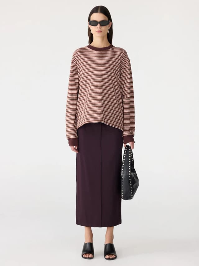 Bassike Stripe Slouch Long Sleeve T-Shirt, image 1 of 1 from bassike