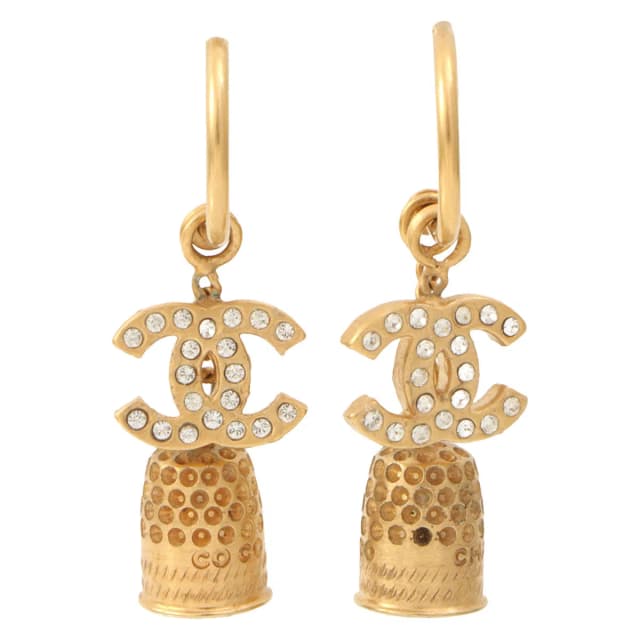Chanel 2003 production Rhinestone Bell Motif CC Logo Hoop Earrings Gold from VINTAGE QOO TOKYO, photo 1 of 1