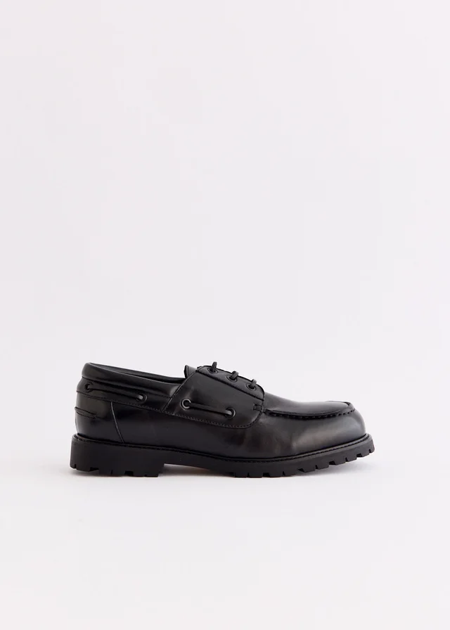 Studio Nicholson Lace Up Boat Shoes in BLACK, image 1 of 1 from Incu