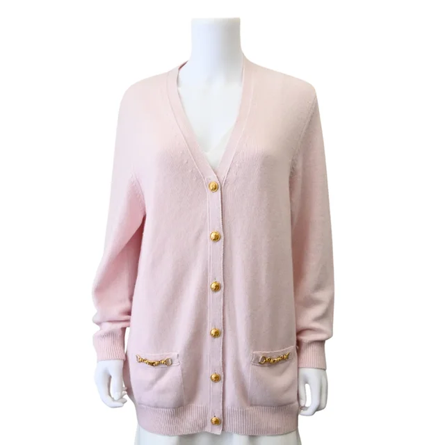 Celine Gold-Tone Anchor Button Cashmere Cardigan in Gold Cashmere from Clotheshorse Anonymous, photo 1 of 1