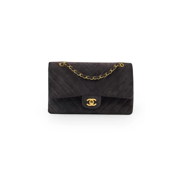 Chanel Vintage Chevron Suede Medium Black Classic Flap in Black Suede from The Purse Affair, photo 1 of 1