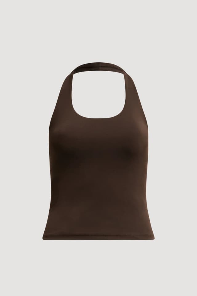 Athletica Active Halter Tank 168 in CHOCOLATE, image 1 of 1 from Aje