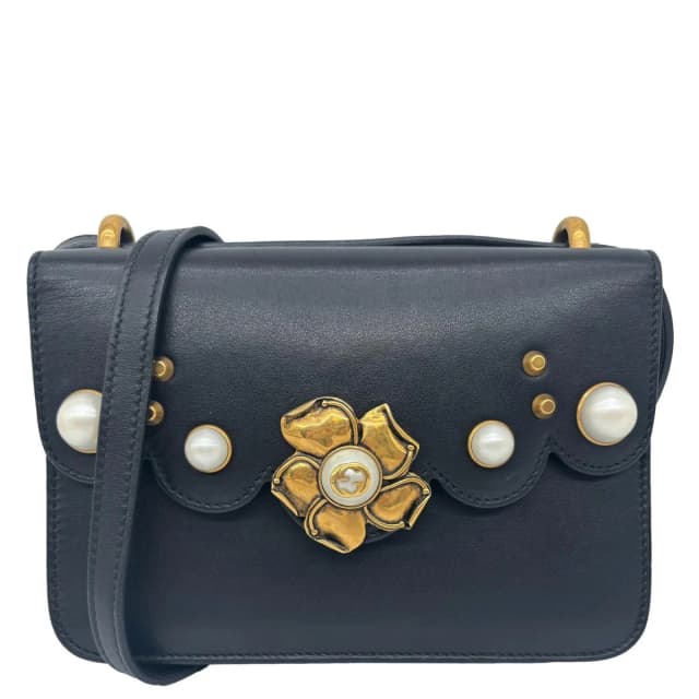 Gucci Pearly Peony Leather Chain Shoulder Bag Black 432682 in Black Leather from Dallas Designer Handbags, photo 1 of 1