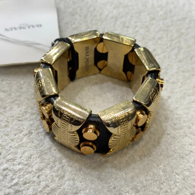 Balmain Vintage Gold Metal Leather Chunky Bracelet in Gold Leather from Revivre Luxury Consignment, photo 1 of 1