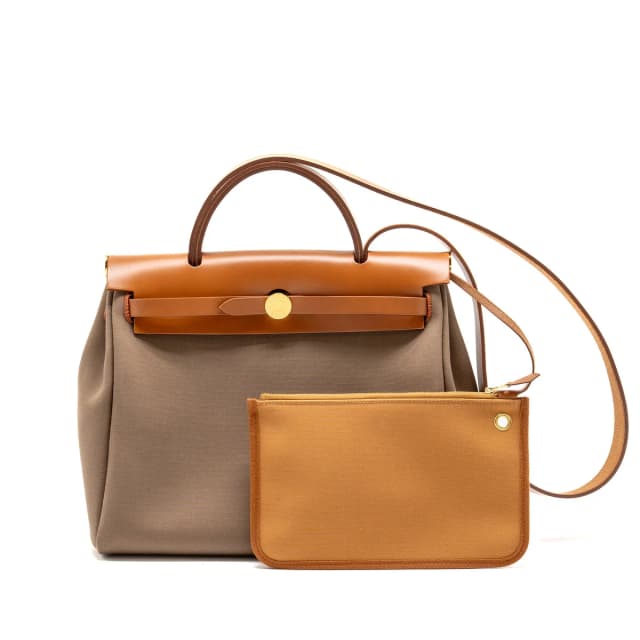 Hermès Herbag 31 zip bag canvas / hunter leather etoupe / dune / fauve GHW stamp Z in Taupe Canvas from EMIER, photo 1 of 1